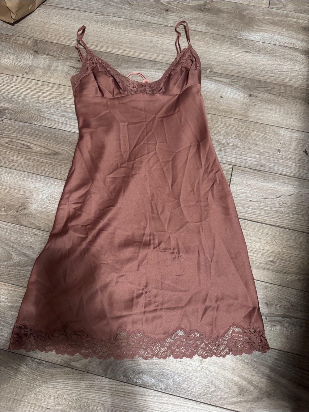 House of CB Lace-Trim Satin Slip in Dusty Mauve